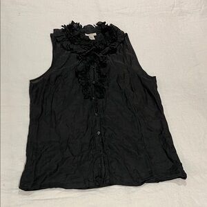 J. Crew Black Ruffle Front Blouse